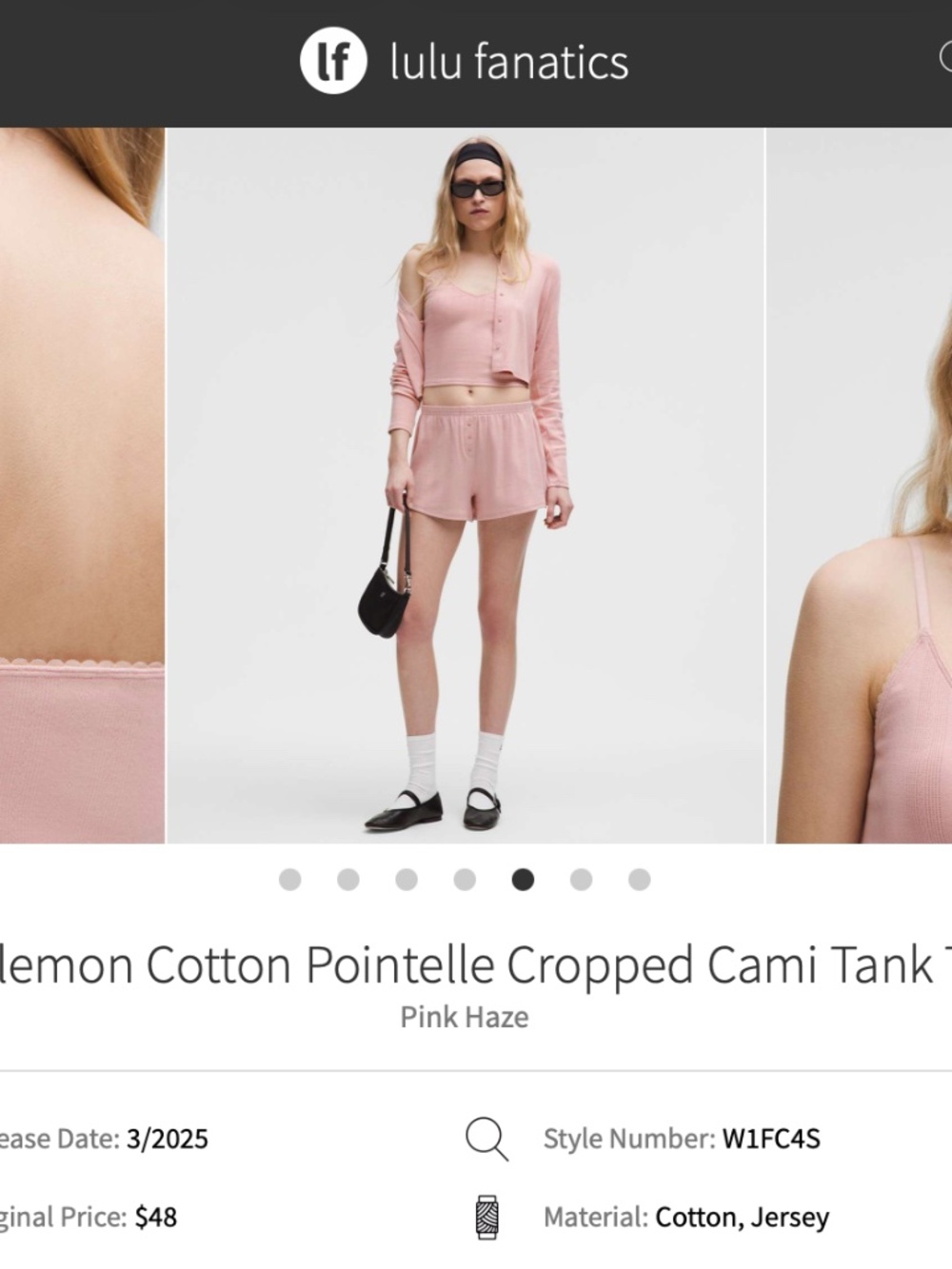 NWT Lululemon Cotton Pointelle Cropped Cami Tank Top PKZH M